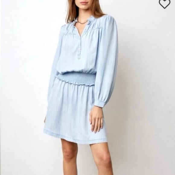 Rails Chambray Ruffle Trim Light Vintage Blue Shawna Mini Dress EUC Small - Picture 1 of 8